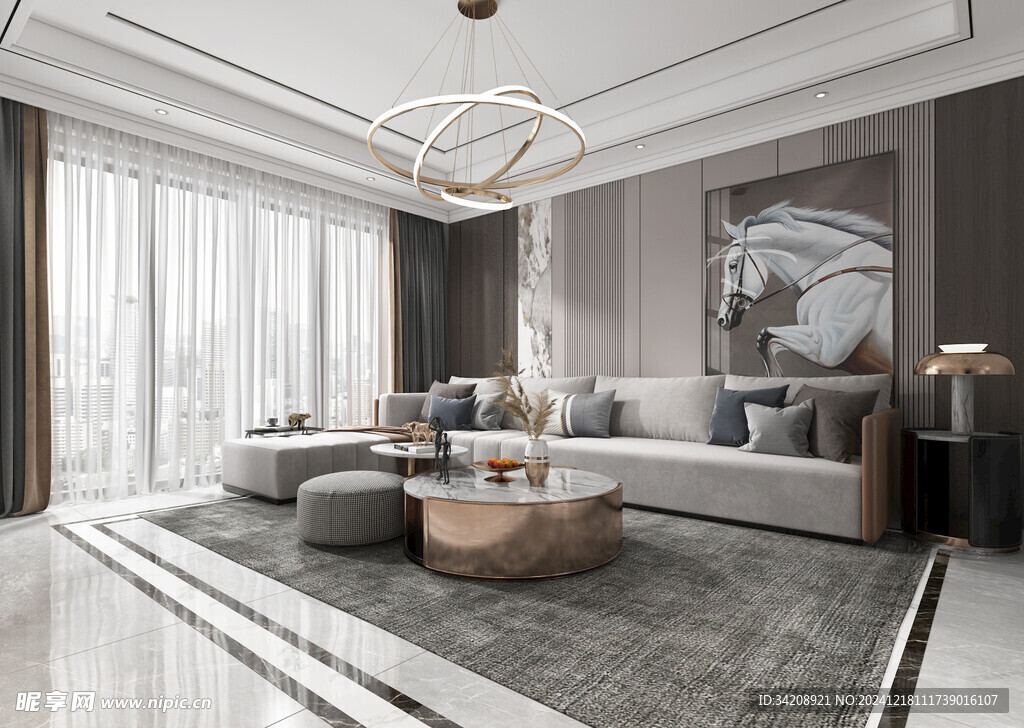 现代简约高级感新中式复古风客厅