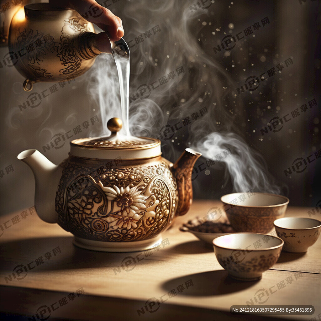 倒酥油茶 精致茶壶 冒热气