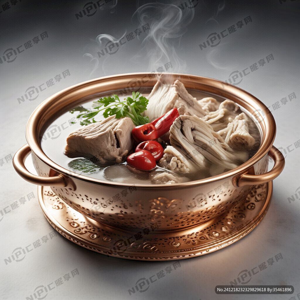 大骨头汤 白色汤汁 精致铜锅
