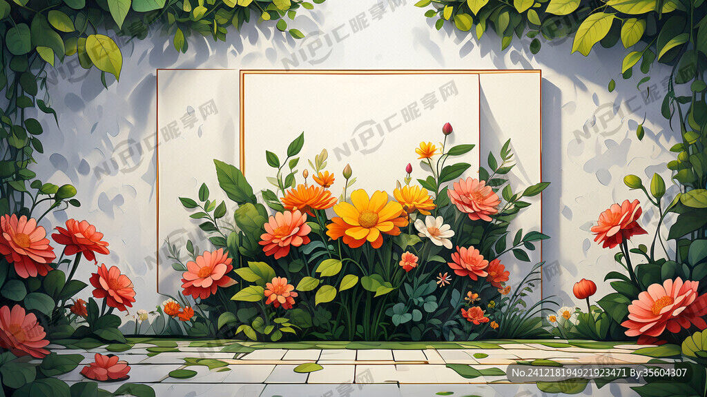 卡通风格 方形画框 中间空白