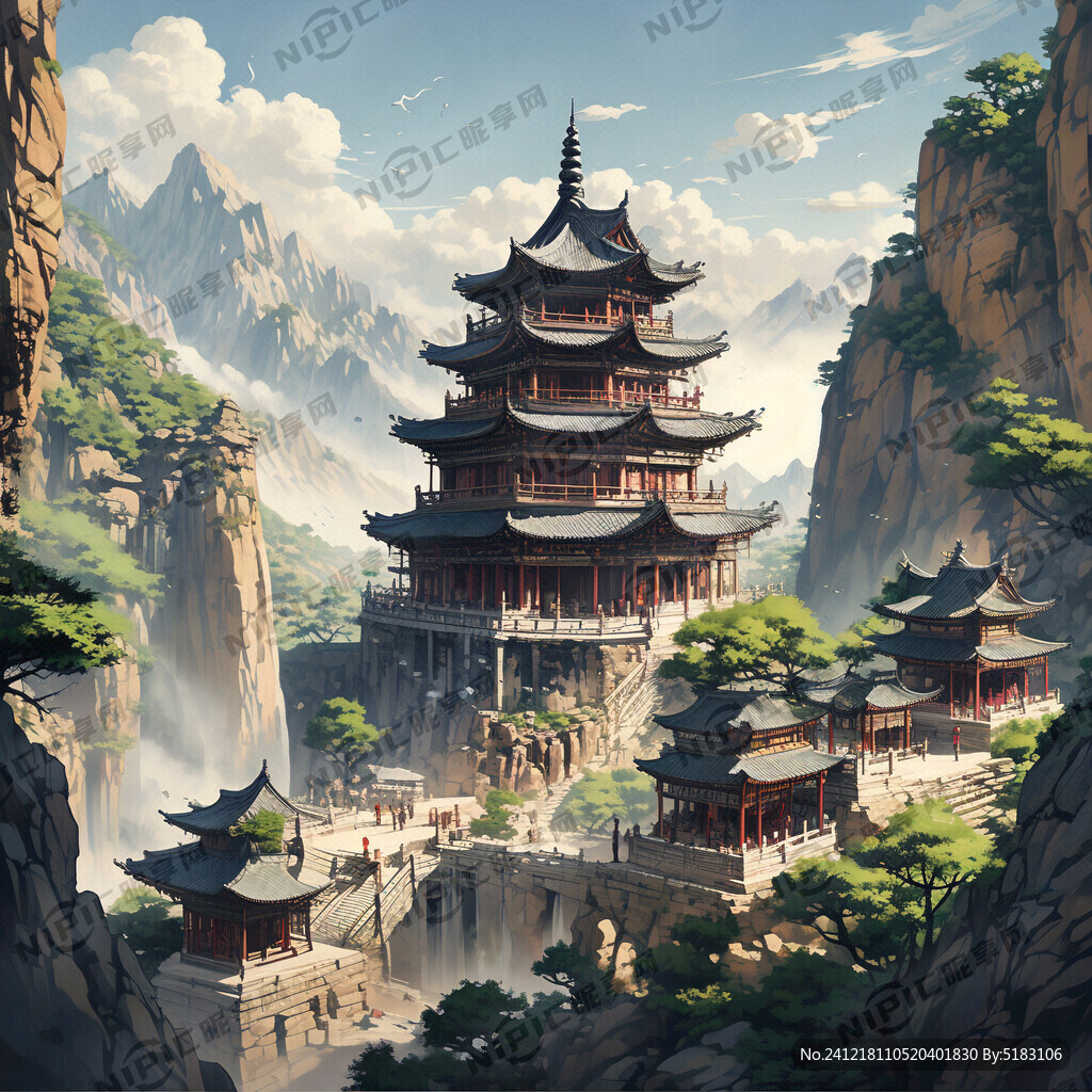 手绘恒山悬空寺