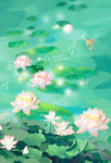 绿色小清新唯美水彩荷花背景板