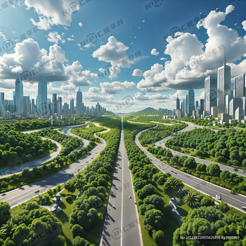 蓝天 白云 一条公路 城市