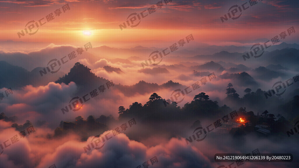 绝美日落 黄昏 云海 茶山