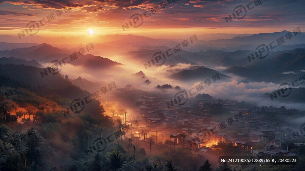 绝美黄昏 日落 云 茶山 观景