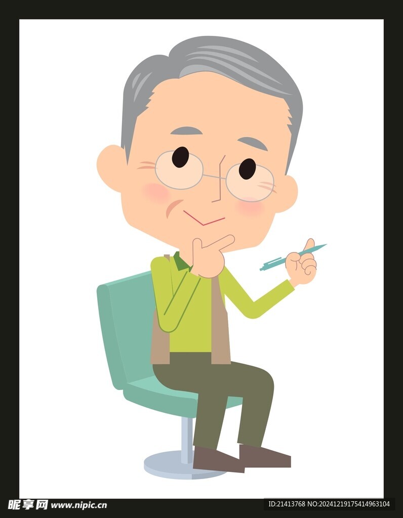 手绘卡通老人