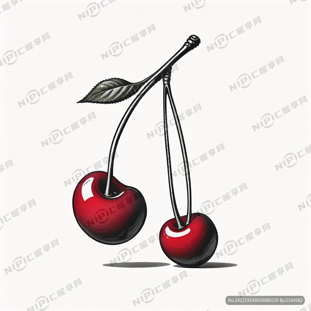 樱桃 白底色黑线条 简单时尚感