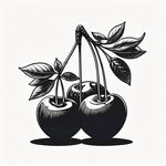 黑白色调樱桃 白底色黑细线条 不需要层次感  果实大一点 简单时尚感
