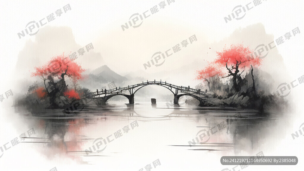 江南  小桥  流水  桃花