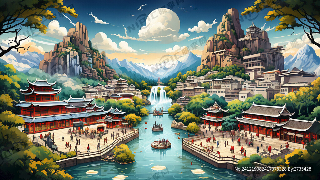 湖南娄底主要旅游景区手绘