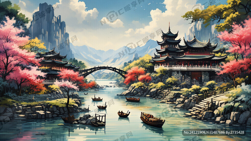 湖南娄底风景旅游景点线稿