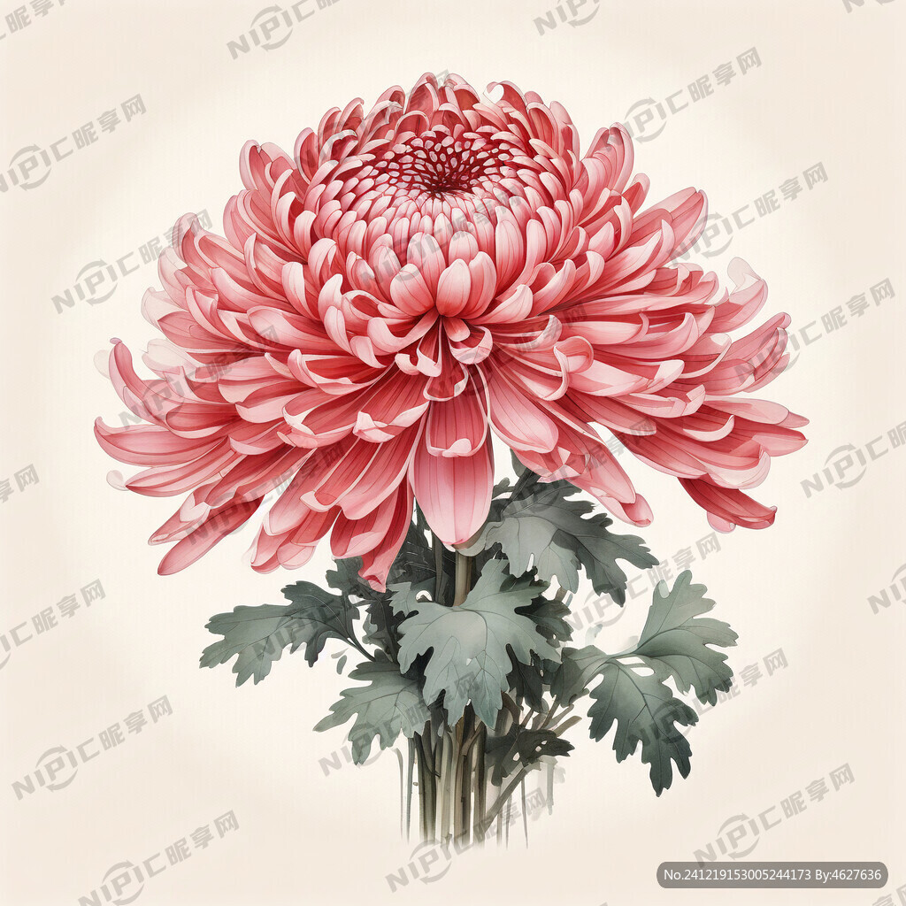 中国画 水墨风 一盆中国菊花