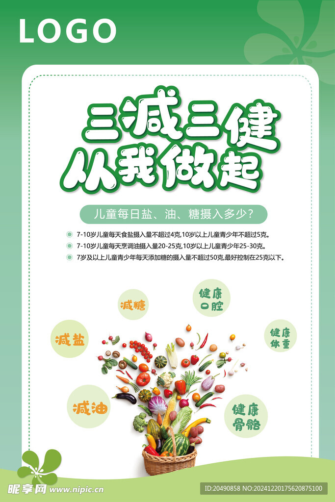 三减三健 食堂海报 绿色健康 