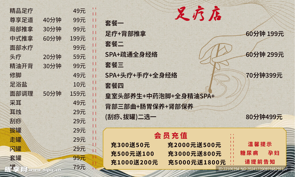 足疗店价格项目牌