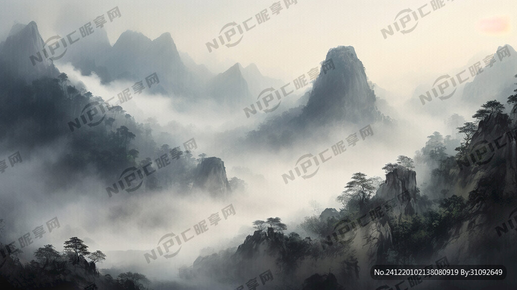 山谷 中国风 中国画 山水