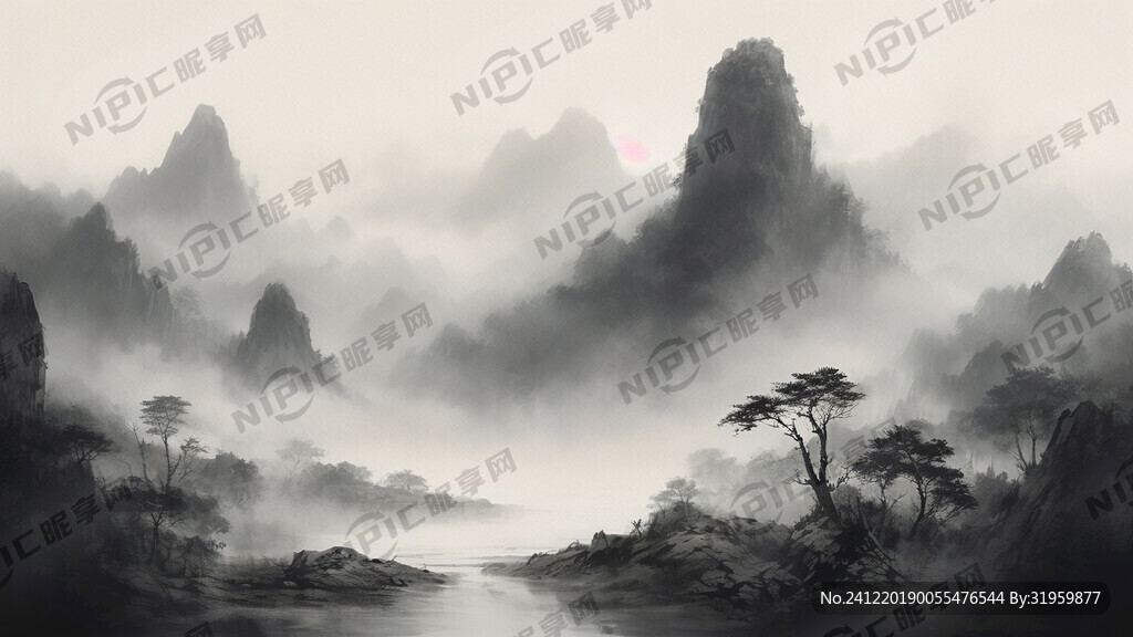 山谷 中国风 中国画 山水