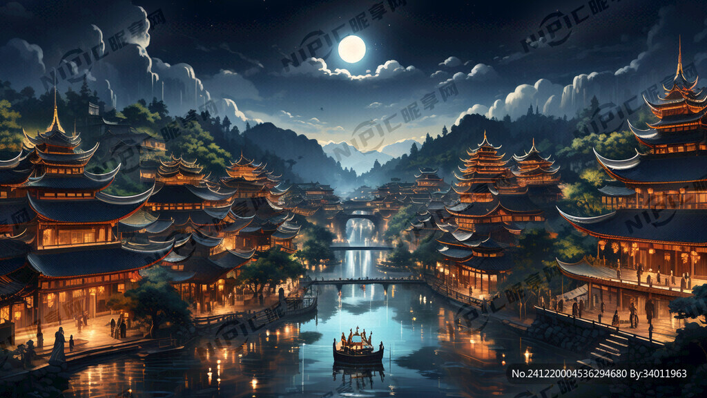 侗寨唯美夜景全景图 建筑少一点