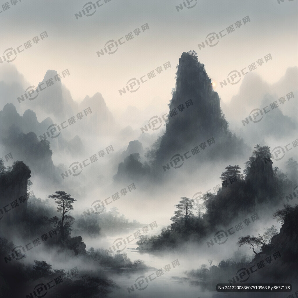 山谷 中国风 中国画 山水