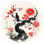 中国风之国画花鸟剪影印花图案