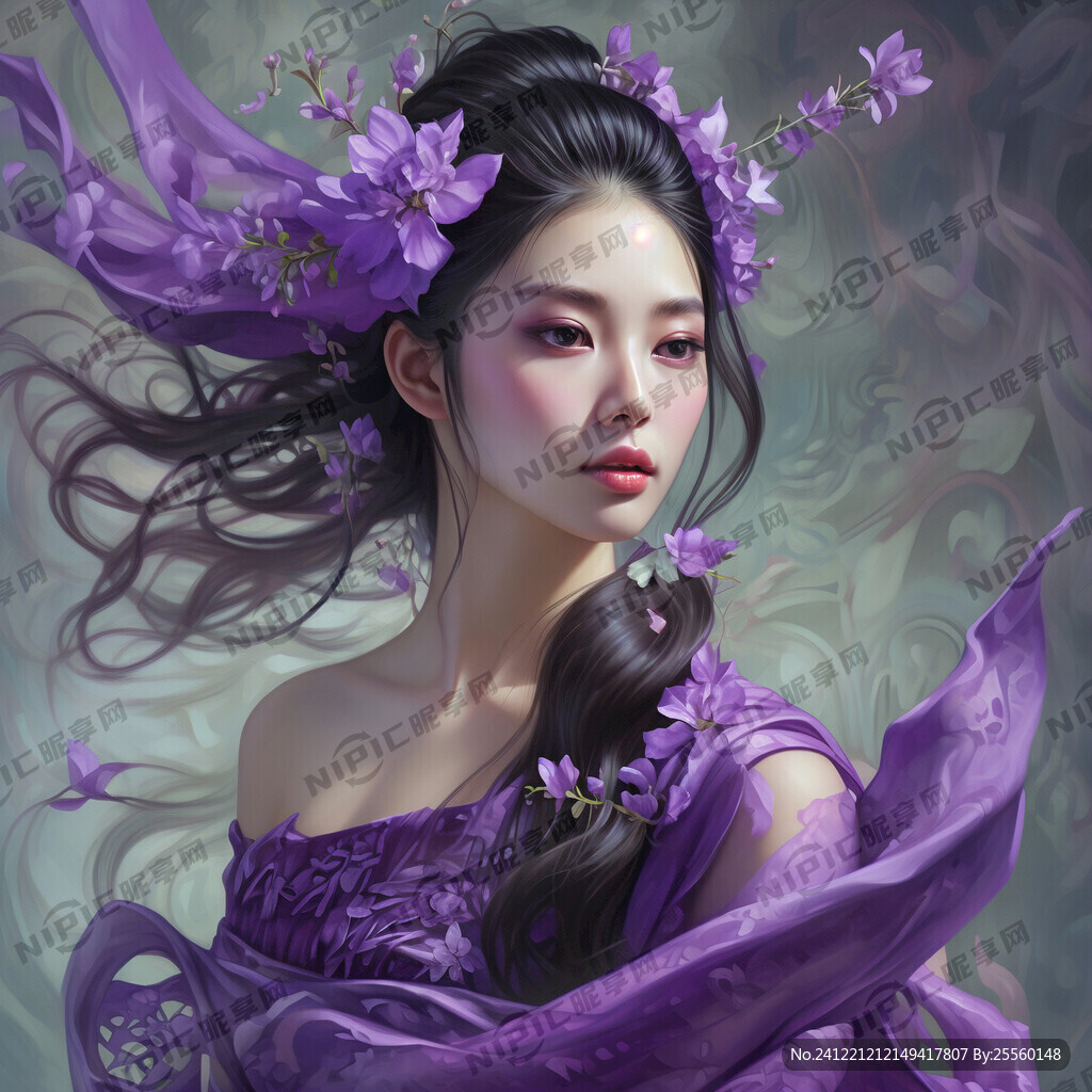 美女  紫色  医美  飘逸