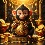 小金猴，招财，黄金，摆件，元宝，金币