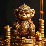小金猴，招财，黄金，摆件，元宝，金币