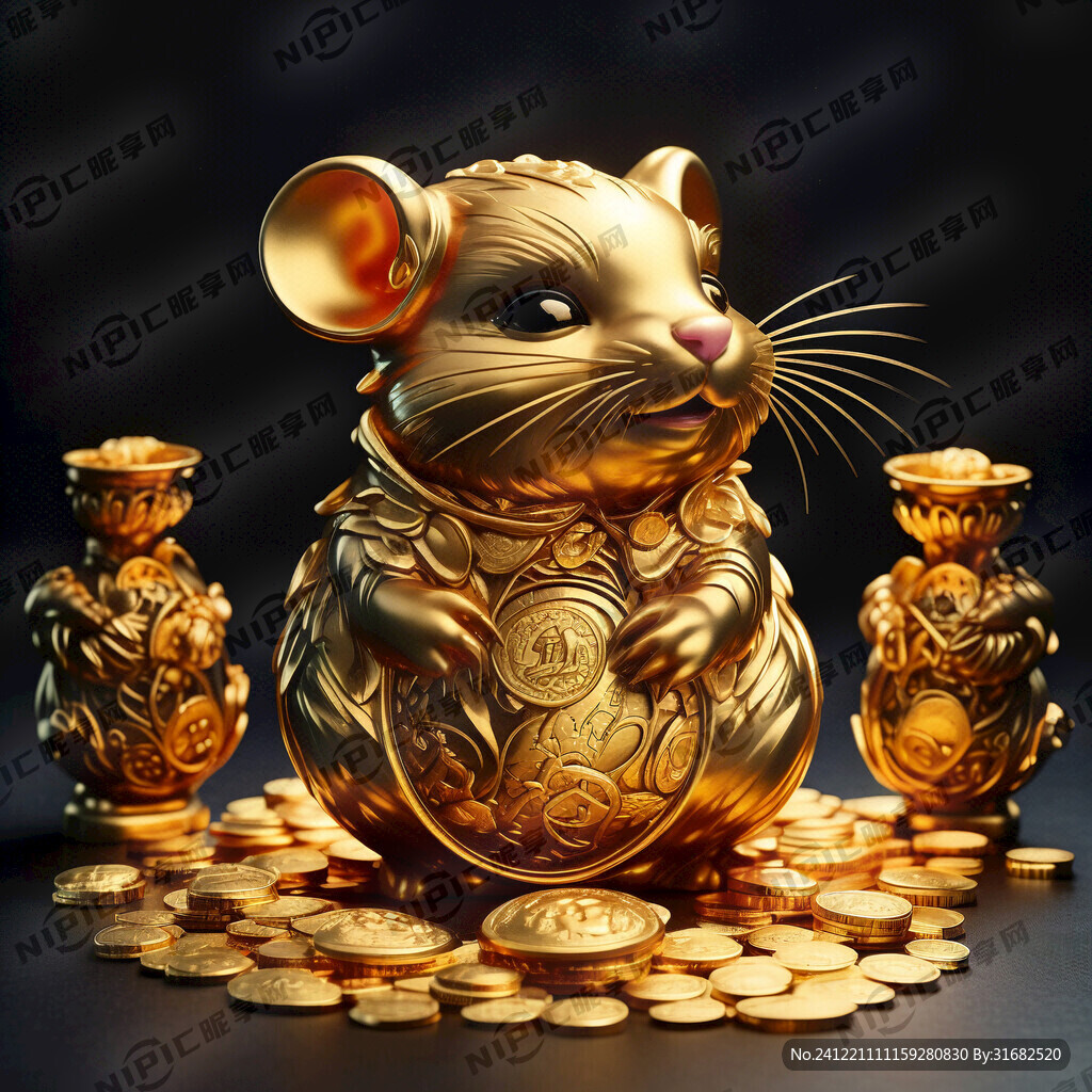 小金鼠 招财 黄金 摆件 元宝