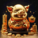 小金猪，招财，黄金，摆件，元宝，金币