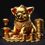 小金狗，招财，黄金，摆件，元宝，金币
