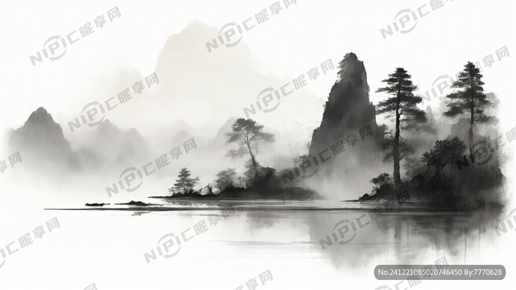 水墨  山水  远山  树木 