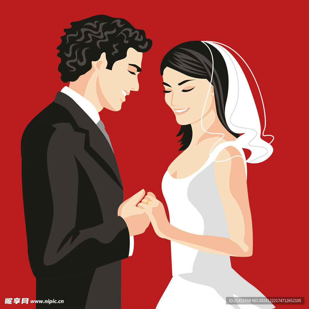 手绘结婚男女