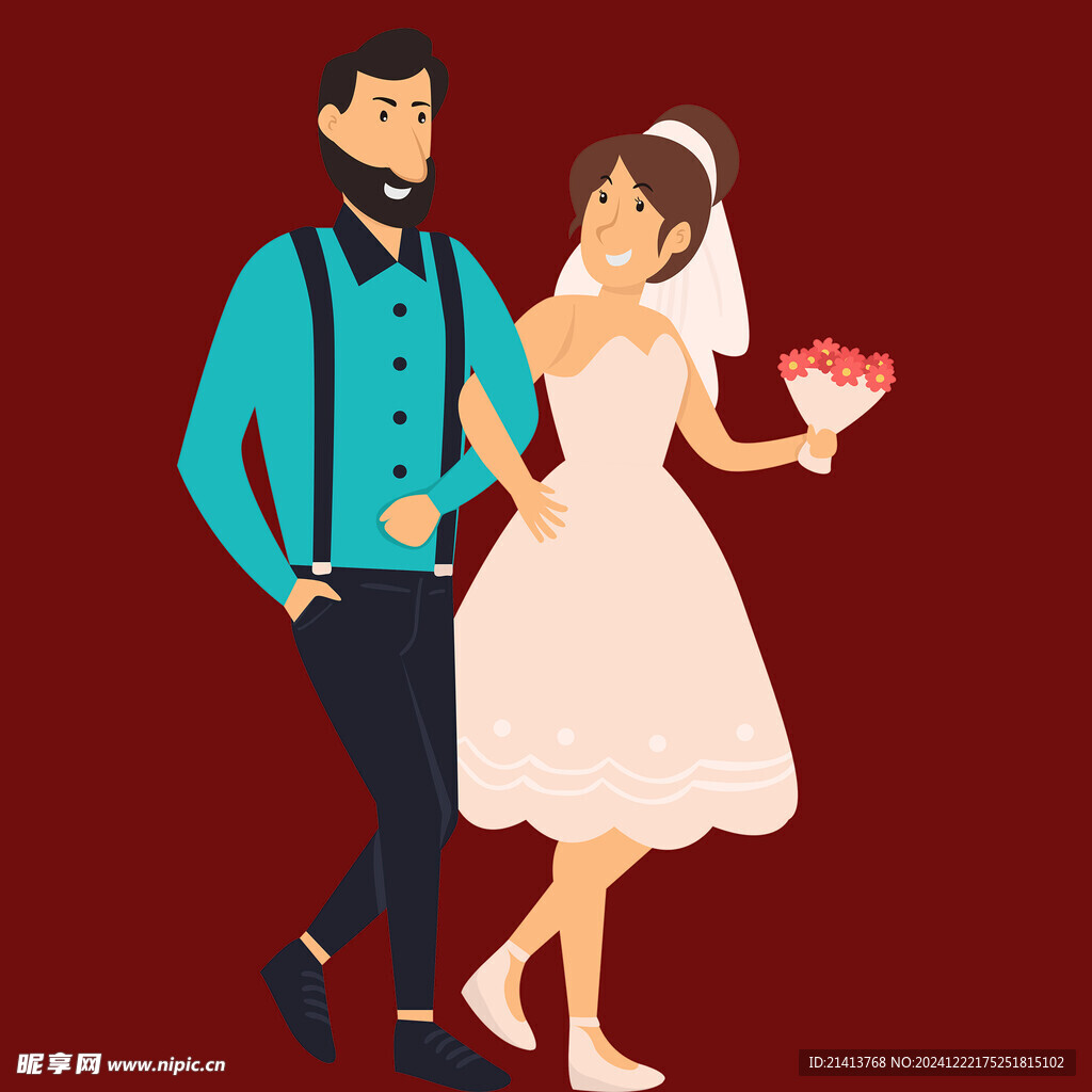 手绘结婚男女