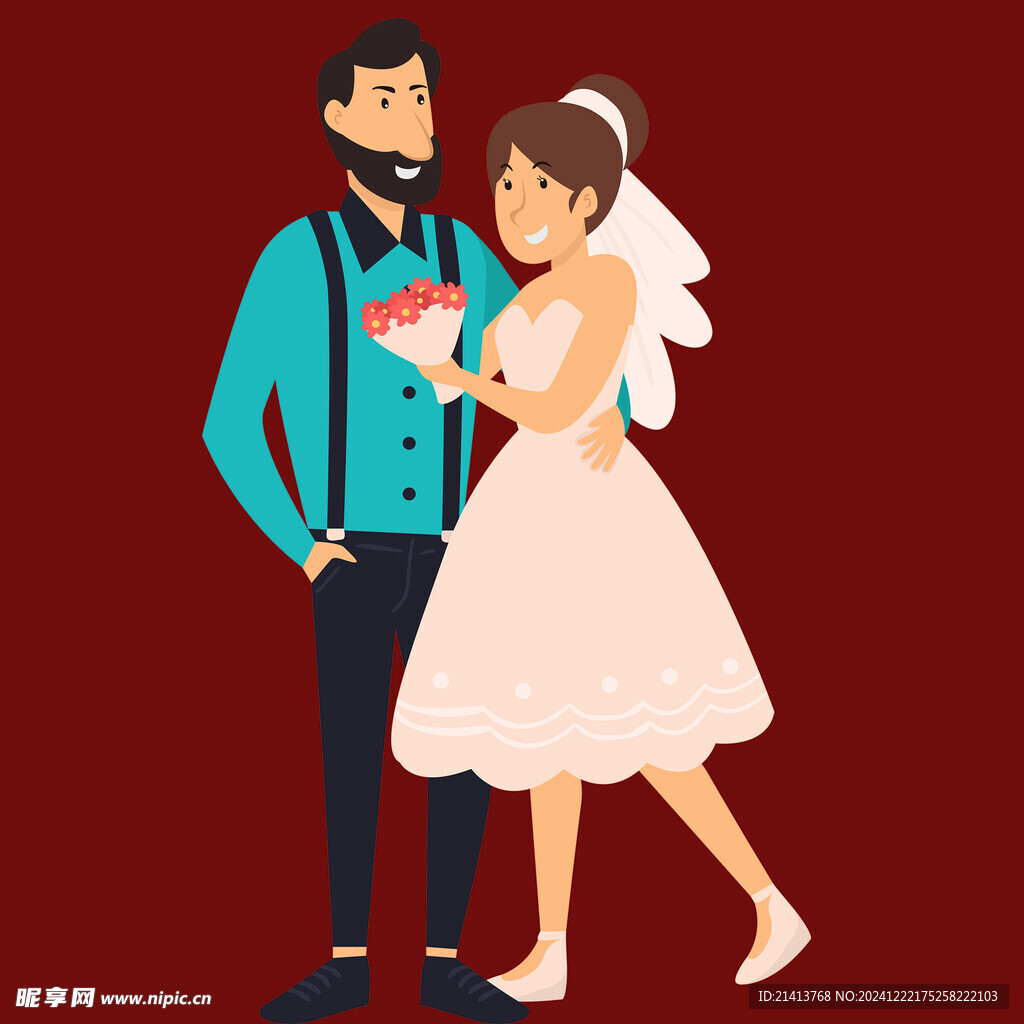 手绘结婚男女