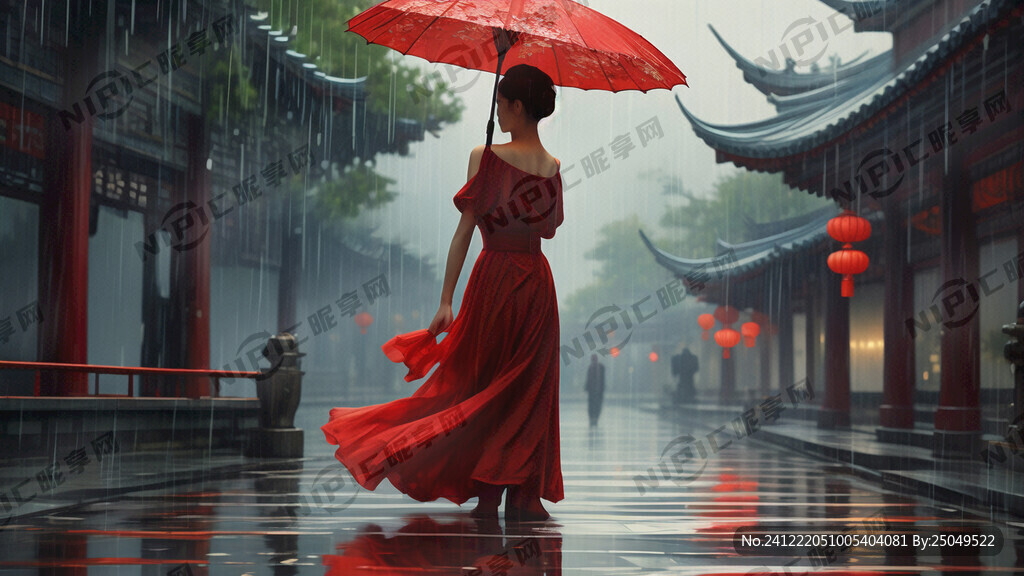 天空正下着雨。空旷的街道。一个