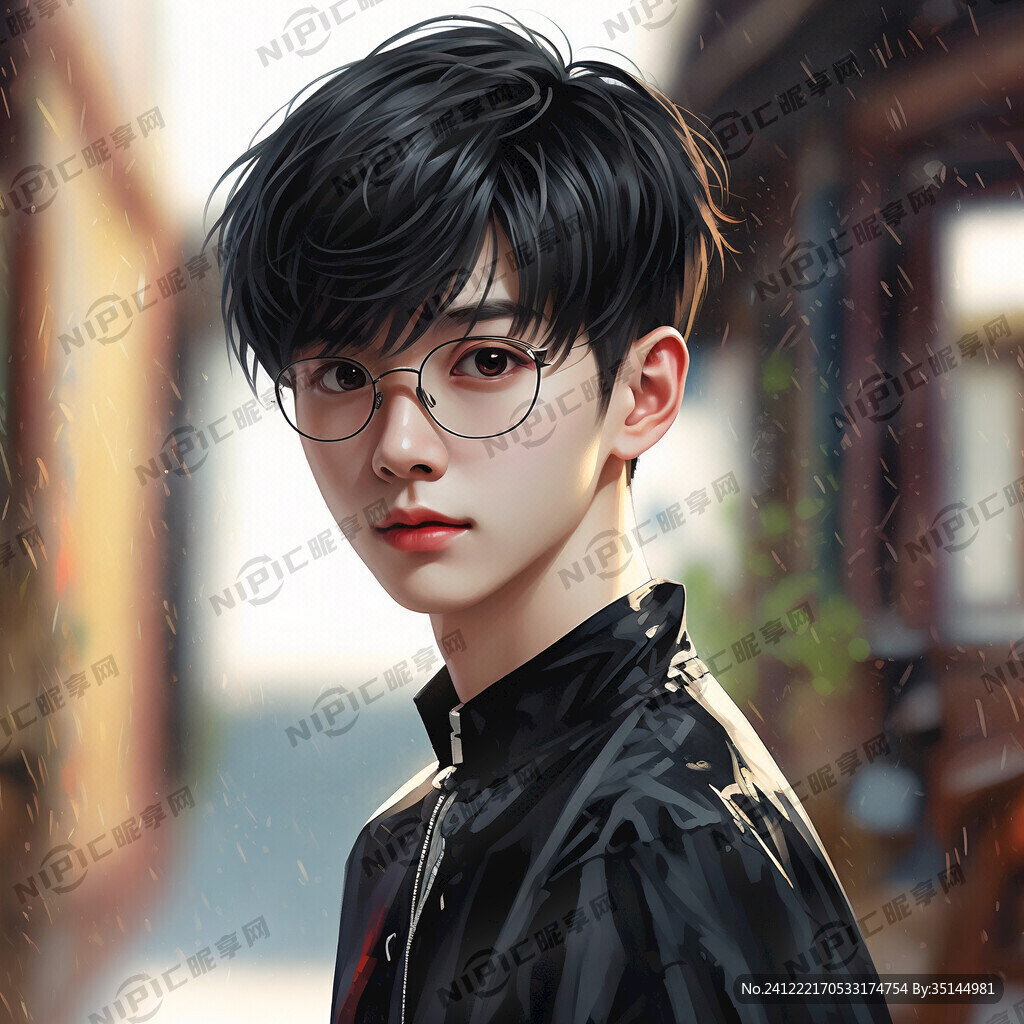 看镜头男孩 明亮插画 半身像