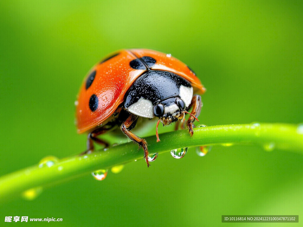 雨后水滴七星瓢虫