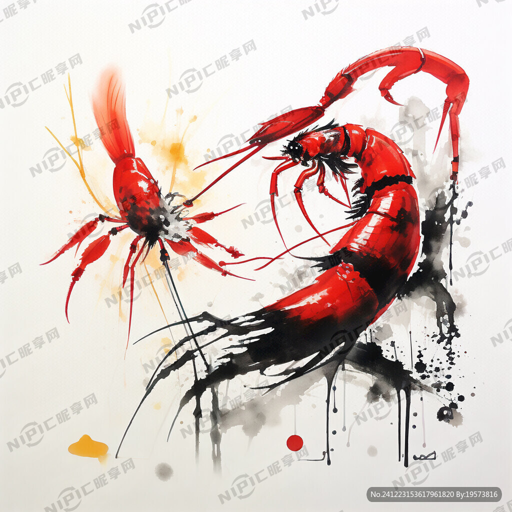 大气武侠抽象小龙虾水墨大夹子