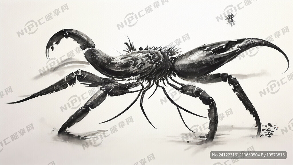 武侠国画水墨小龙虾