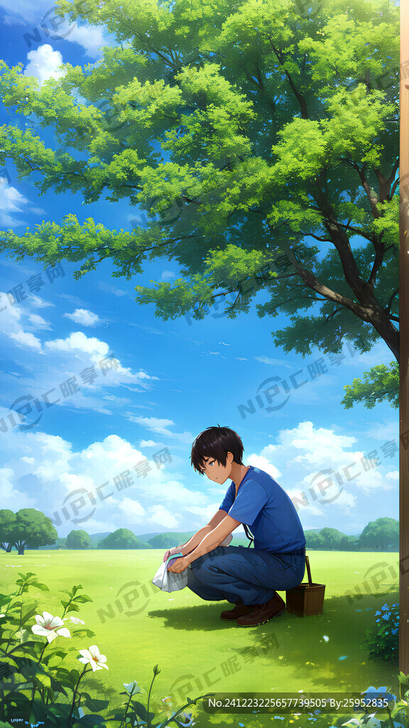 蓝天白云下 并冲洗果树根系