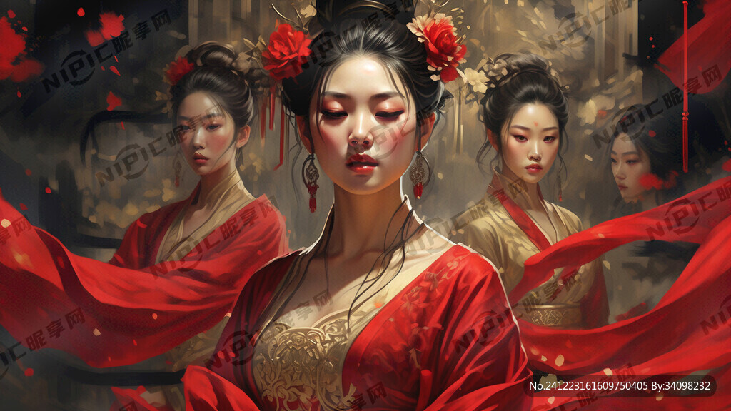 女性觉醒 画面色调为红色 金色