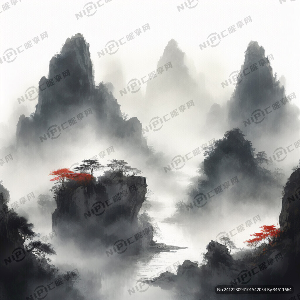 山谷 中国风 中国画 山水