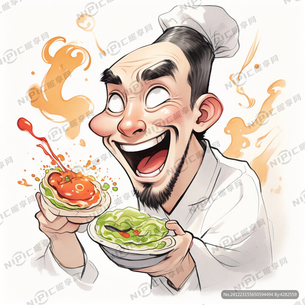 卡通可爱的美食师傅人物 侧着脸