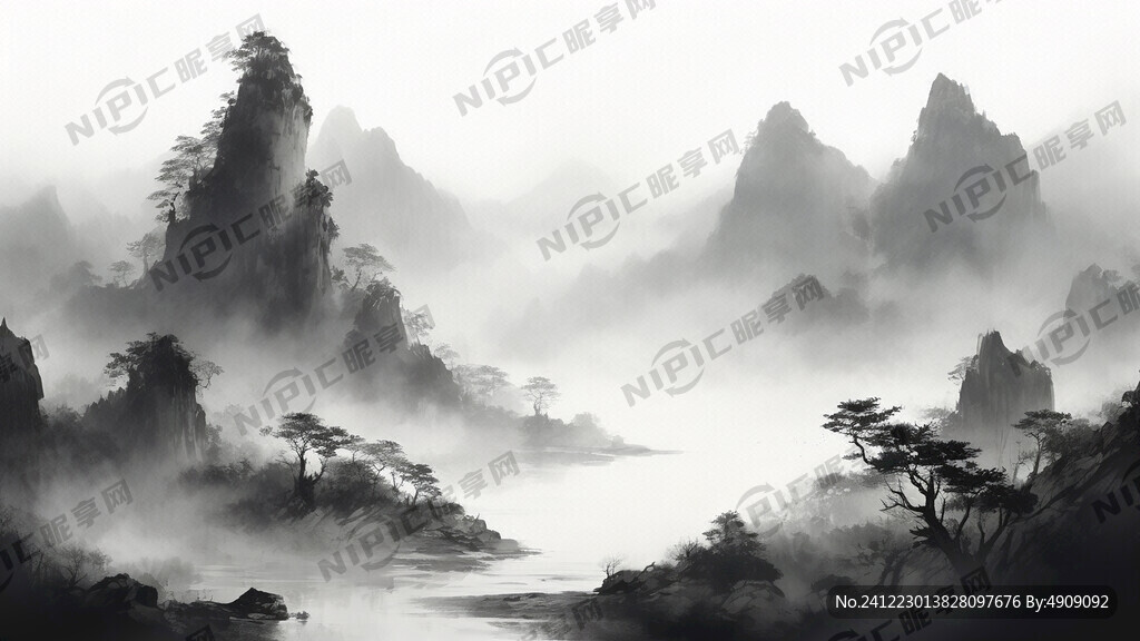 山谷 中国风 中国画 山水