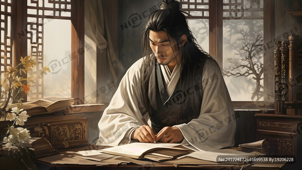 古代 书生 读书 临窗