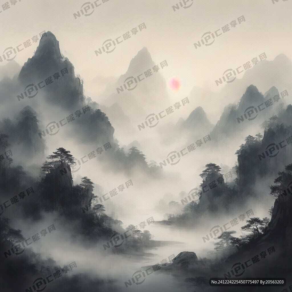 山谷 中国风 中国画 山水