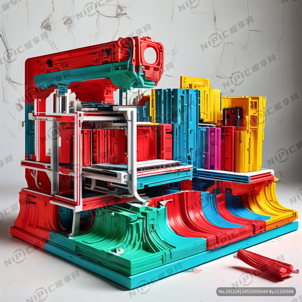 三维打印机3D打印出夸张红黄蓝