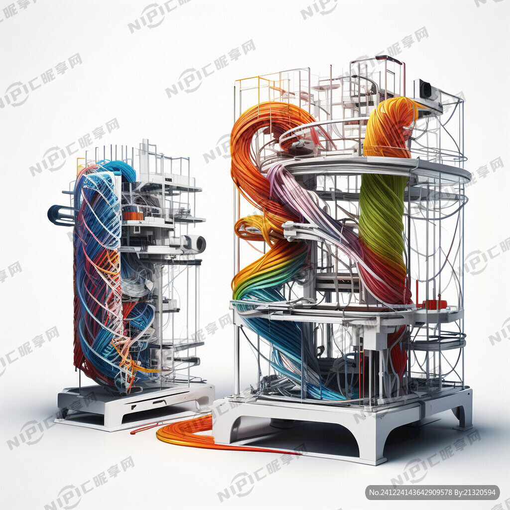 3D打印机正在打印四种不同颜色