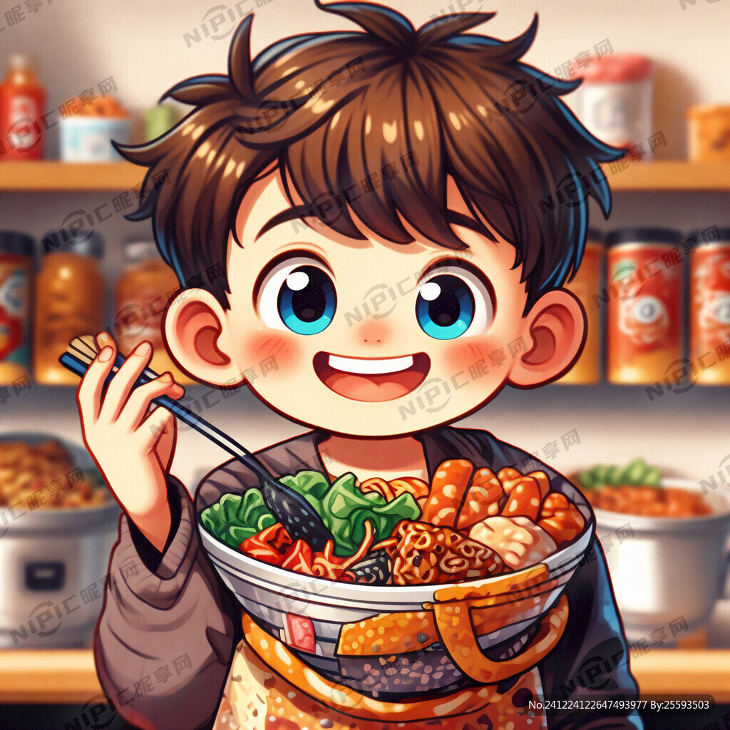AI创作图卡通抱着麻辣烫的小孩nipic.com-昵图网