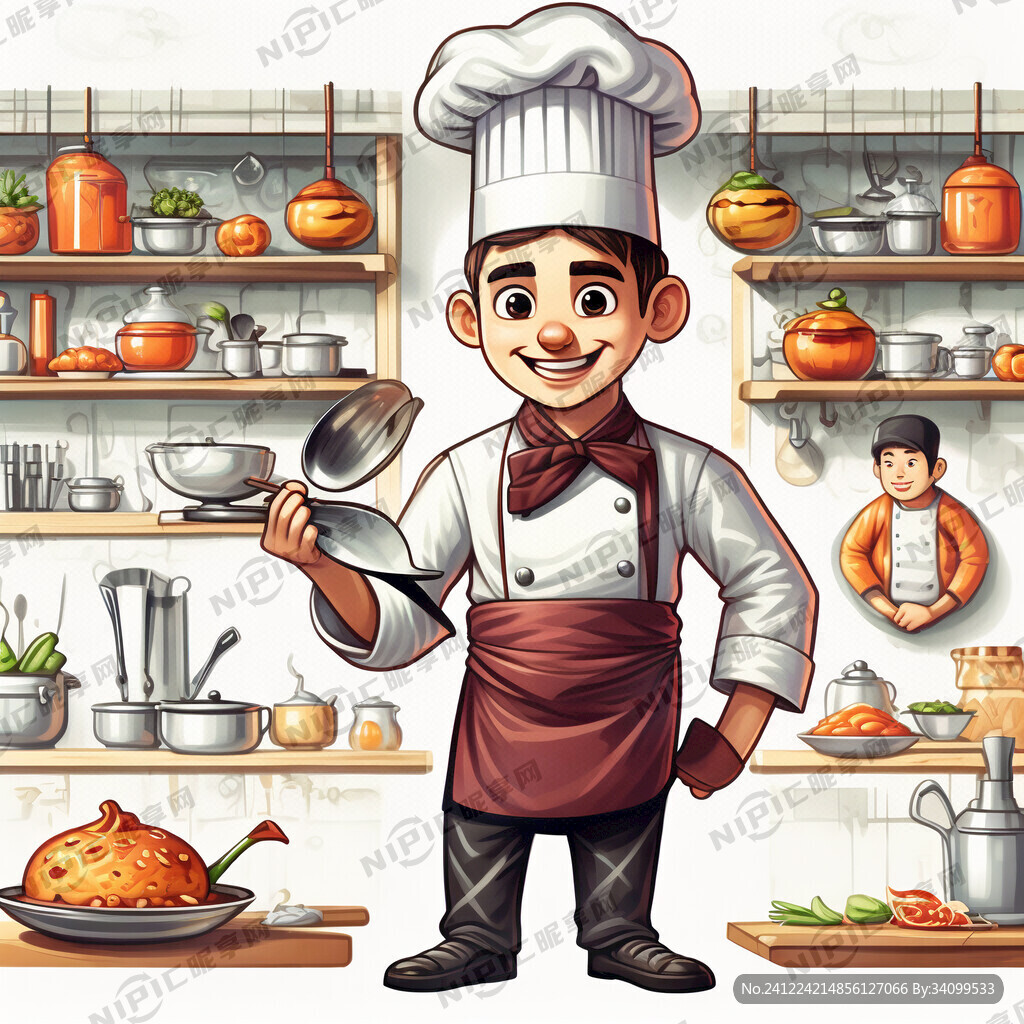 男性帅气卡通中餐厨师