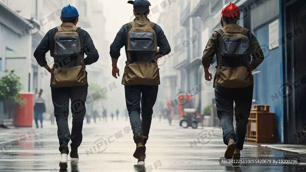 向前奔跑的快递员 背影 